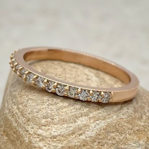 Genuine White Diamond Round Cut Stacking Wedding Band Rose Gold LS6152