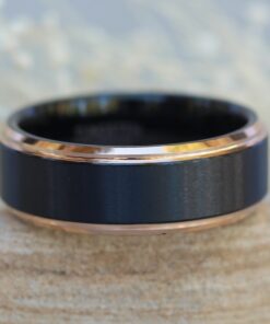 Mans Tungsten Wedding Band 8mm IP Rose Gold Plate Beveled Edge LS6138
