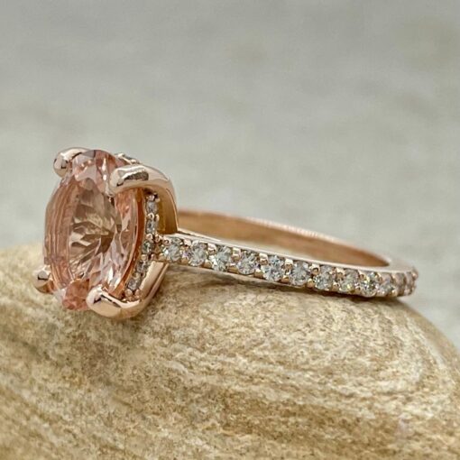 Oval Cut Peach Morganite Diamond Halo Engagement Ring Rose Gold LS6150