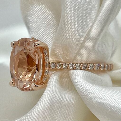 Oval Cut Peach Morganite Engagement Ring Diamond Halo Rose Gold LS6154