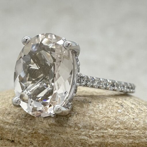 Oval Light Peach Morganite Engagement Ring White Gold Platinum LS6158