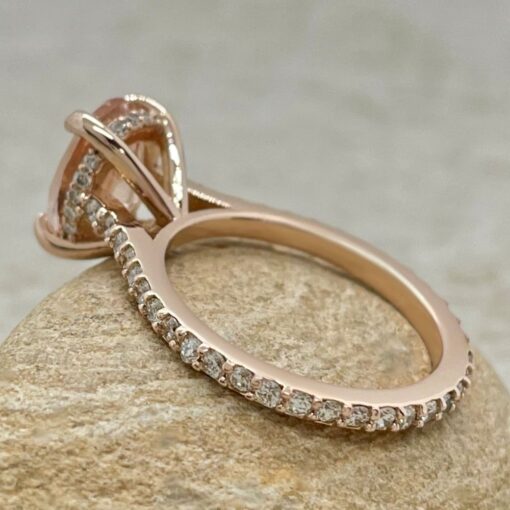 Oval Peachy Morganite Diamond Halo Full Eternity Ring Rose Gold LS6150