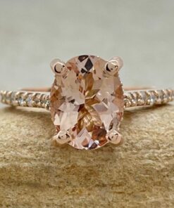 Peachy Pink Oval Cut Morganite Halo Engagement Ring Rose Gold LS6150