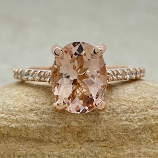 Peachy Pink Oval Cut Morganite Halo Engagement Ring Rose Gold LS6150