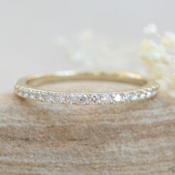Round Cut White Diamond Half Eternity Stacking Ring Yellow Gold LS6153