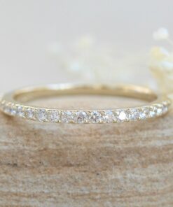 Round Cut White Diamond Half Eternity Stacking Ring Yellow Gold LS6153