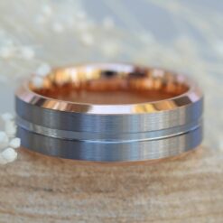 Silver and Rose Gold Tungsten Band 8mm Comfort Fit Mans Wedding LS6134