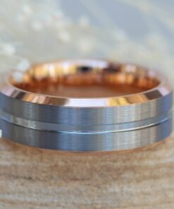 Silver and Rose Gold Tungsten Band 8mm Comfort Fit Mans Wedding LS6134