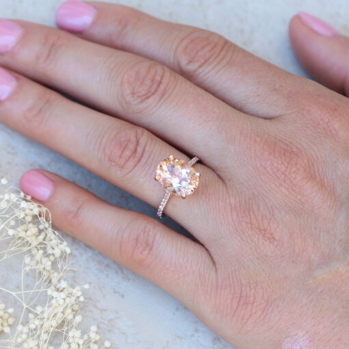 Solitaire Peach Morganite Engagement Ring Hidden Halo Rose Gold LS6154