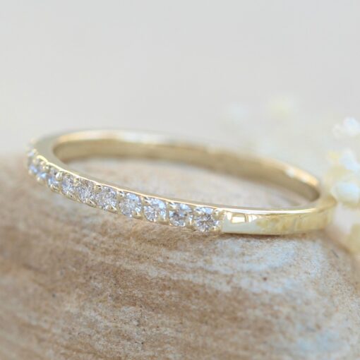 Thin Round Lab Organic White Diamond Wedding Ring Yellow Gold LS6153