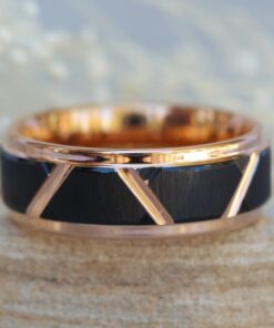 Trapezoid Geometric Tungsten Ring IP Rose Gold Plate Black Mens LS6135