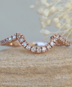 Contoured Round Cut Lab Organic Diamond Wedding Band Rose Gold LS6155
