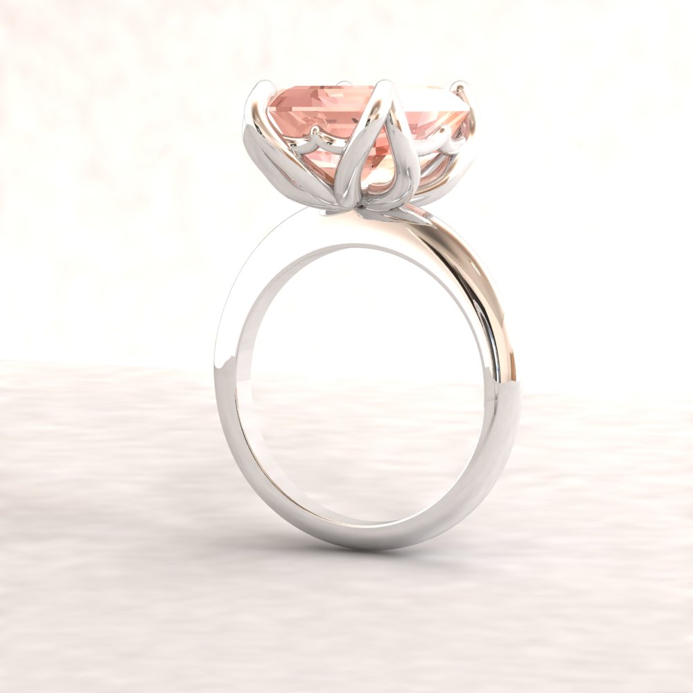Custom emerald cut Lily Collection morganite ring and band - Image 8