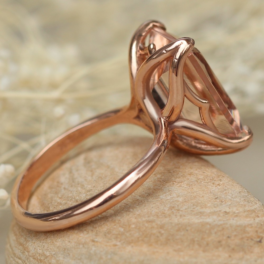 AAA Genuine Morganite Gemstone Ring Lily Petal Prongs Rose Gold LS5870