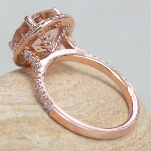 AAA Peach Pink Morganite Ring Diamond Cathedral Shank Rose Gold LS6257