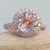 Classic Round Morganite Engagement Ring Diamond Halo Rose Gold LS6257
