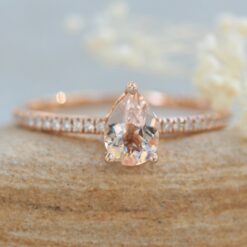 Dainty Solitaire Teardrop Morganite Engagement Ring Rose Gold LS5131