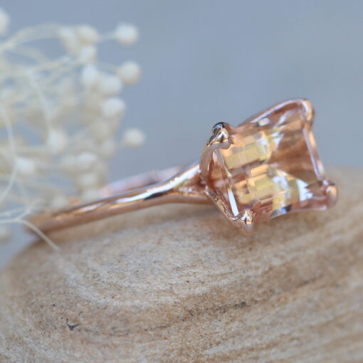 East West Set Emerald Cut Morganite Engagement Ring Rose Gold LS6115