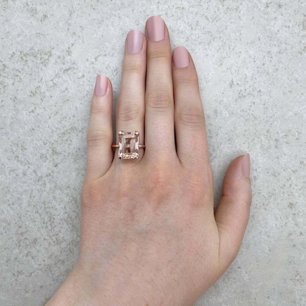 Emerald Cut AAA Morganite Solitaire Engagement Ring Rose Gold LS5870