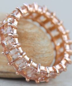 Emerald Cut Morganite Gemstone Eternity Stacking Ring Rose Gold LS5934