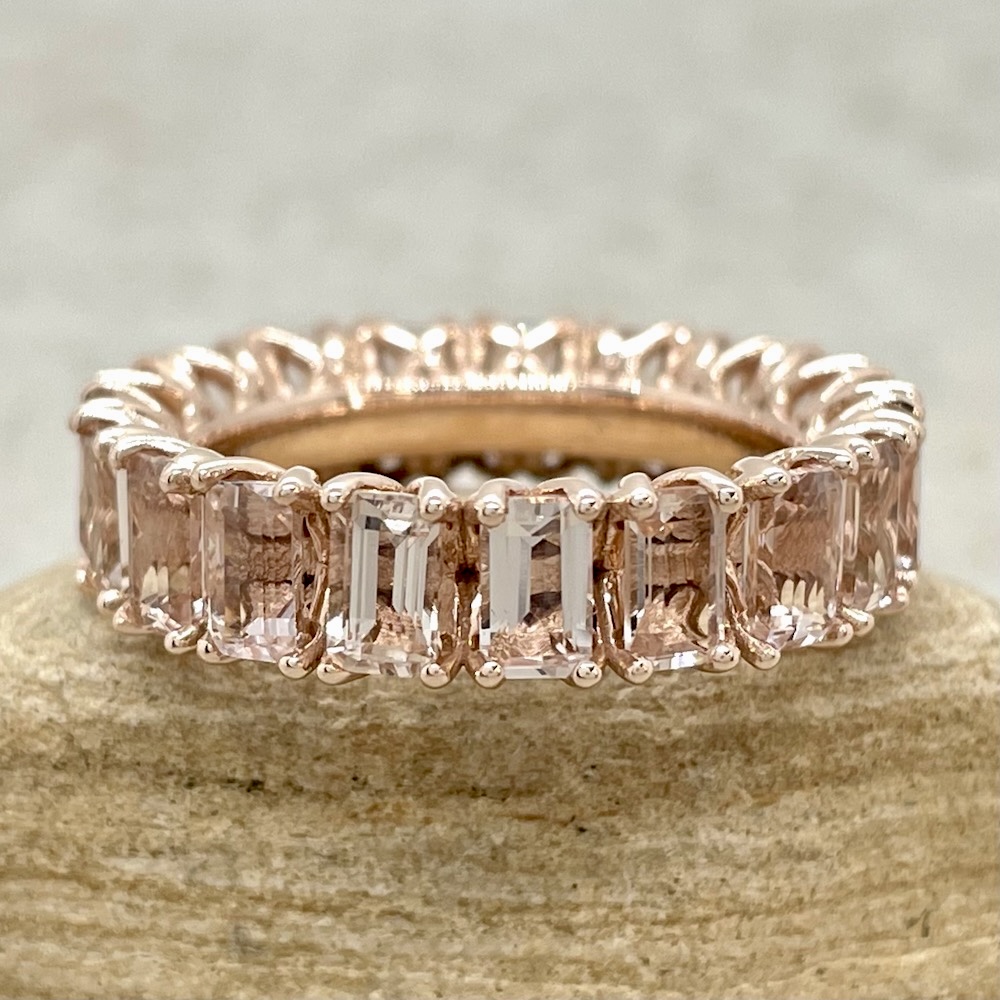 Emerald Cut Morganite Gemstone Eternity Stacking Ring Rose Gold LS5935