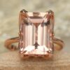 Emerald Cut Peach Morganite Solitaire Engagement Ring Rose Gold LS5870