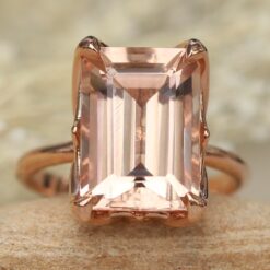 Emerald Cut Peach Morganite Solitaire Engagement Ring Rose Gold LS5870