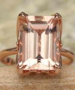 Emerald Cut Peach Morganite Solitaire Engagement Ring Rose Gold LS5870