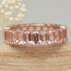 Emerald Cut Pink Morganite Full Eternity Wedding Ring Rose Gold LS6123