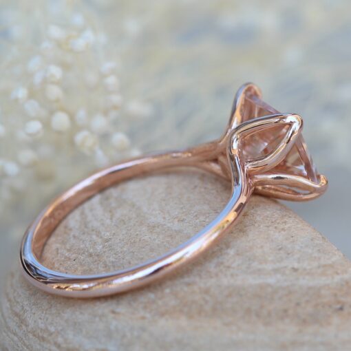Emerald Peach Morganite Engagement Ring Petal Prongs Rose Gold LS6115
