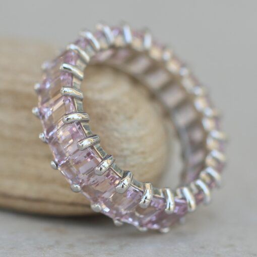 Eternity Emerald Cut Morganite Wedding Band White Gold Platinum LS6123