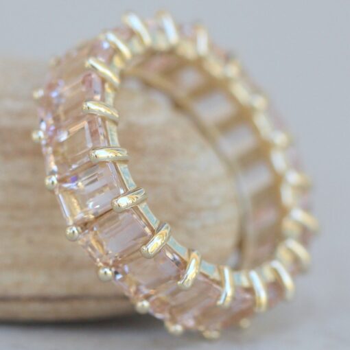 Full Eternity Emerald Cut Morganite Stacking Ring Yellow Gold LS5934