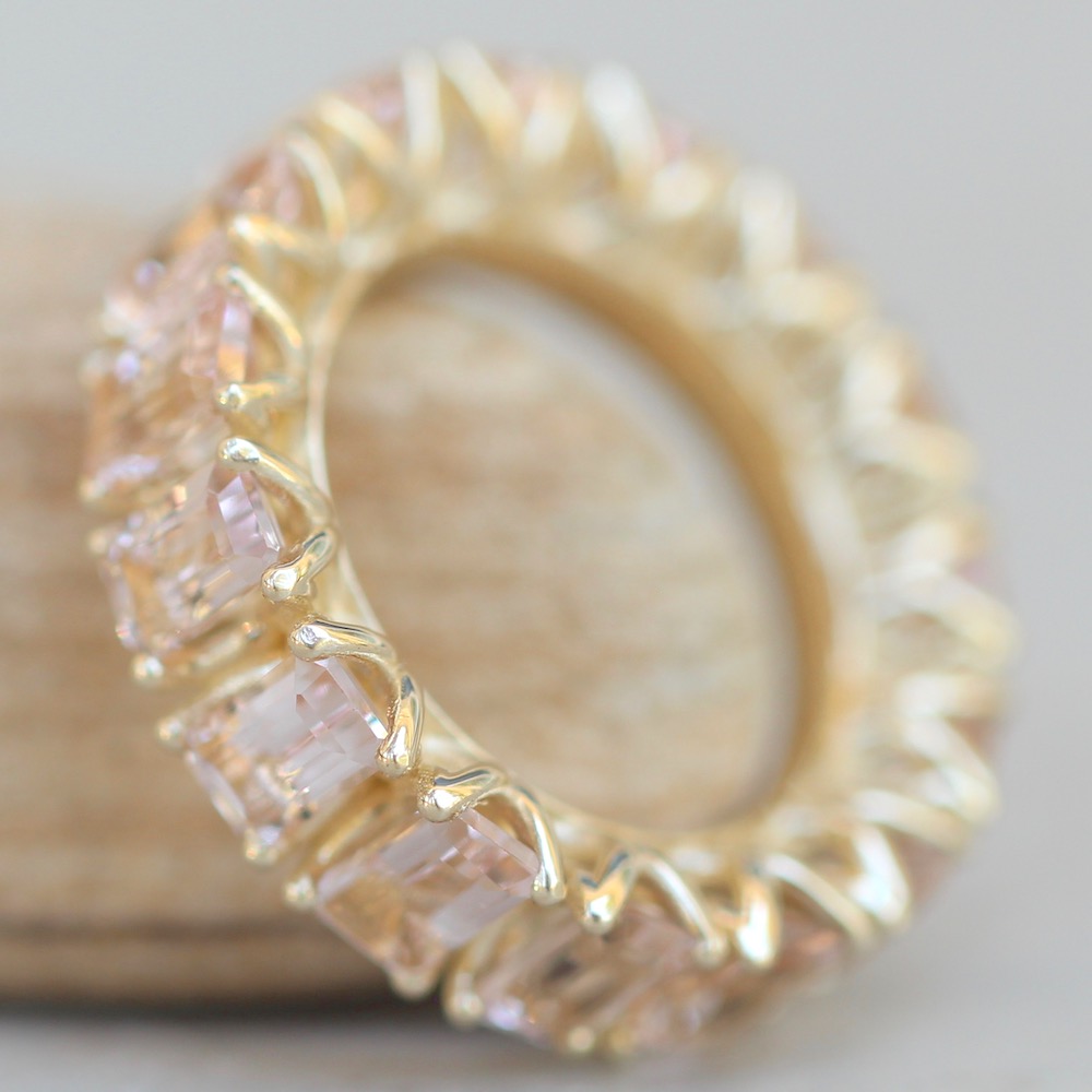 Full Eternity Emerald Cut Morganite Stacking Ring Yellow Gold LS5935