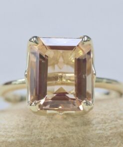 Emerald Cut Morganite Engagement Ring Front 14k Yellow Gold LS6099