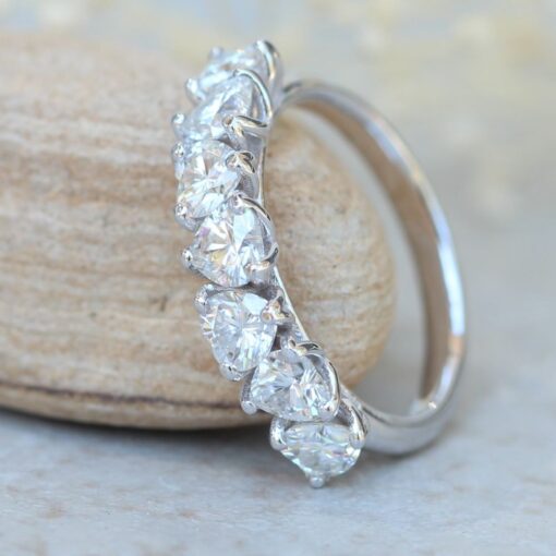 Heart Moissanite Ring in 14k White Gold 7 stone Laurie Sarah LS6184