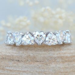 Lab Diamond Moissanite Heart Wedding Band White Gold Platinum LS6184