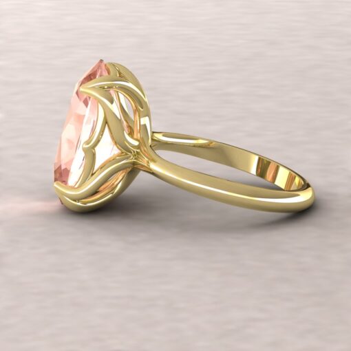 Oval Cut Morganite Solitaire Ring Lily Petal Prongs Yellow Gold LS5859