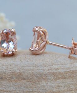 Oval Cut Morganite Studs Petal Prongs Front 14k Rose Gold LS6173