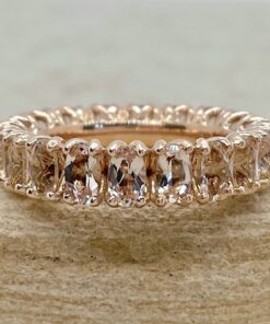 Oval Cut Peach Morganite Full Eternity Wedding Band Rose Gold LS5941