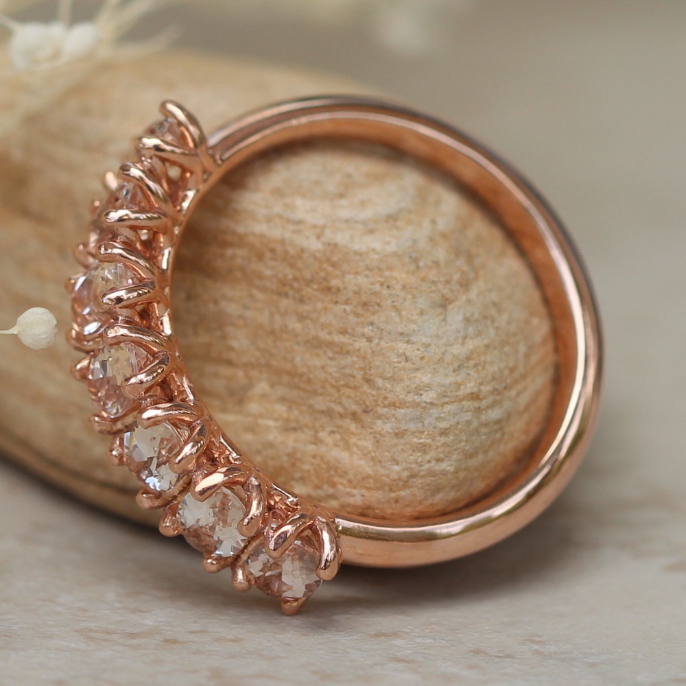 Oval Cut Peach Morganite Wedding Ring Flower Prongs Rose Gold LS5942