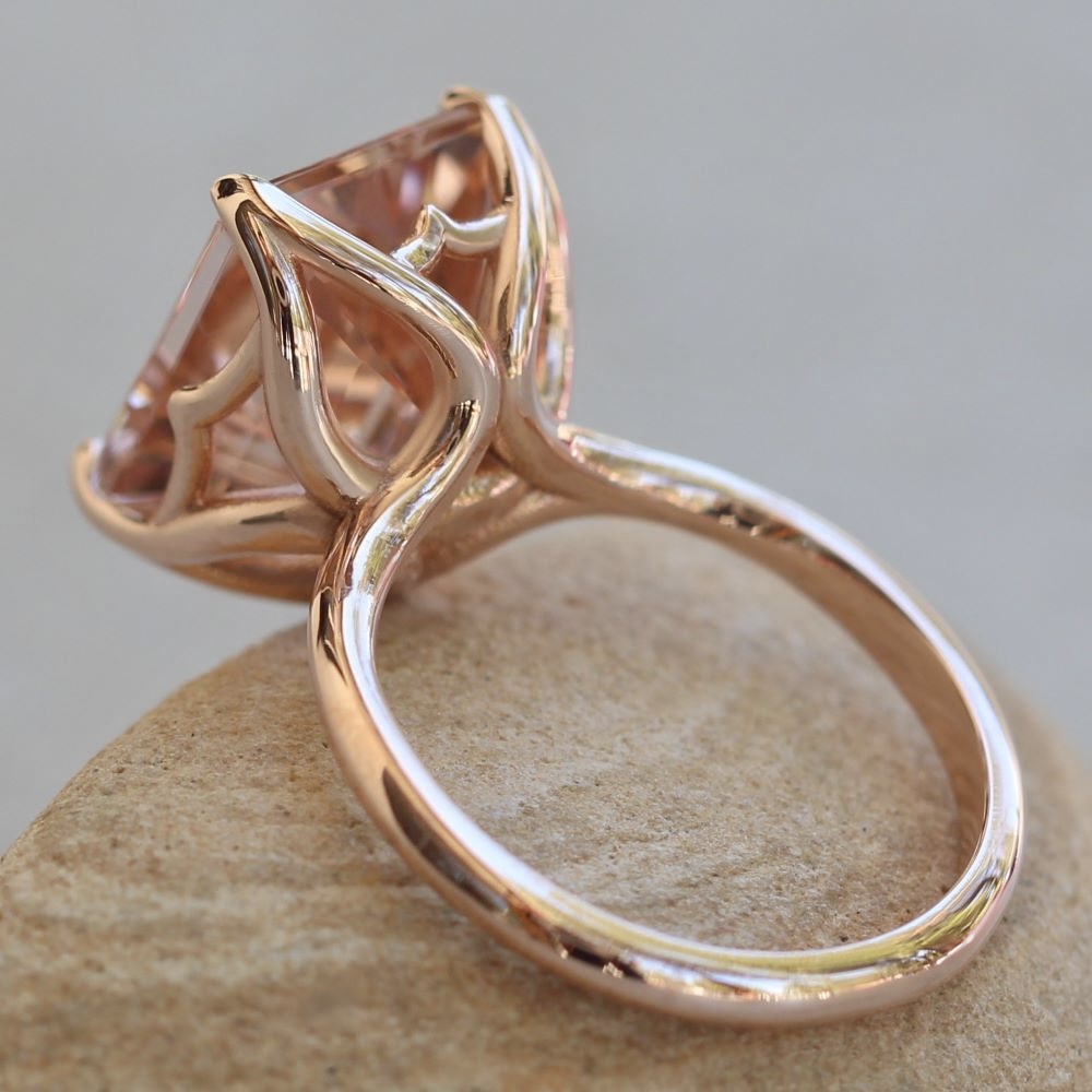 Peach Pink Morganite Lily Petal Prong Engagement Ring Rose Gold LS6099