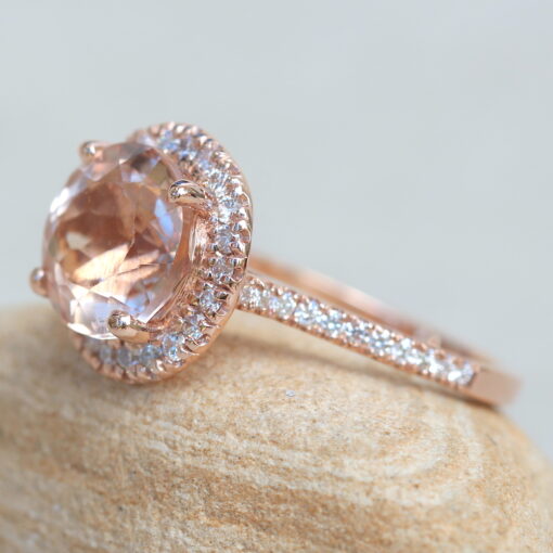 Peachy Pink Morganite Engagement Ring Diamond Shank Rose Gold LS6257