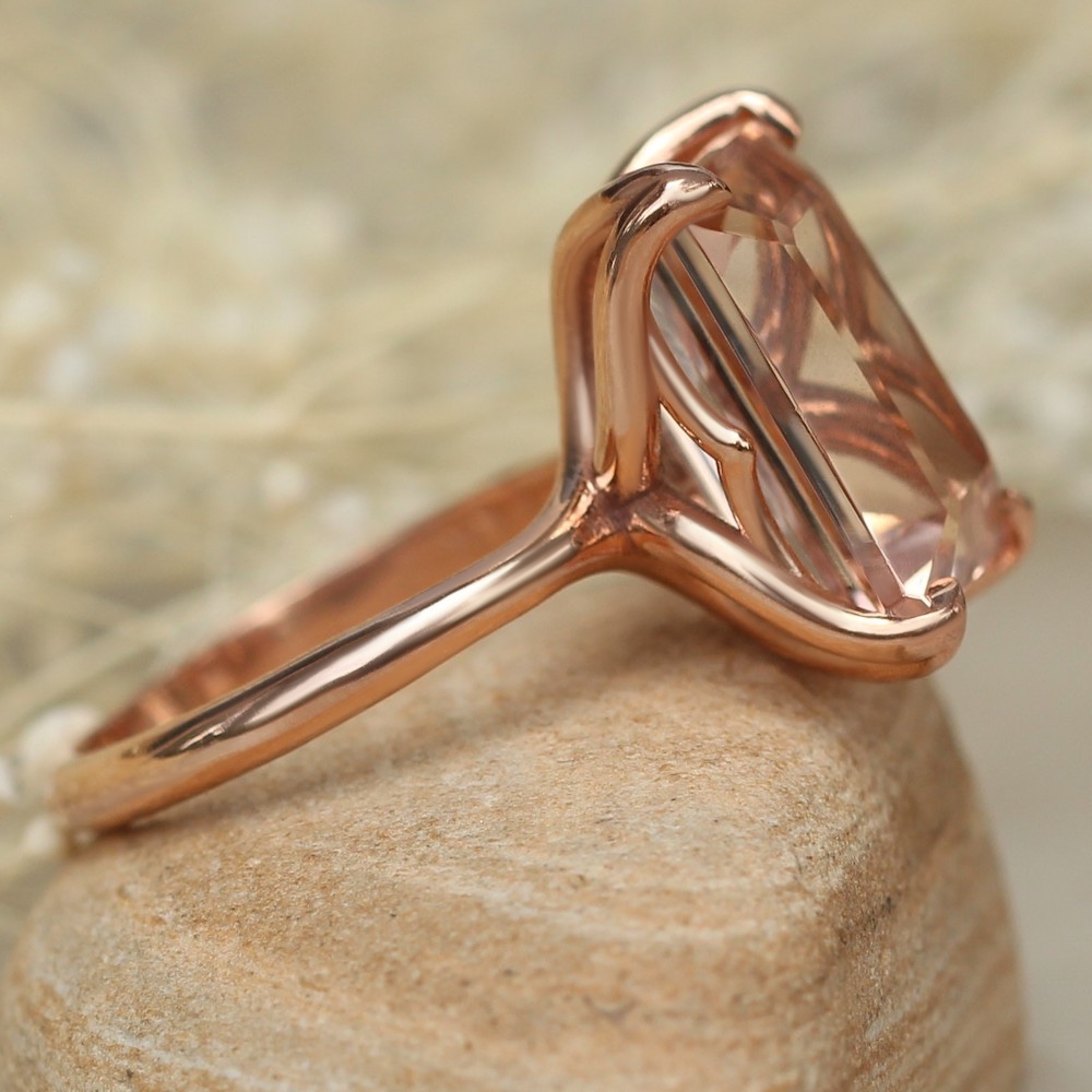 Peachy Pink Morganite Engagement Ring Flower Prongs Rose Gold LS5870