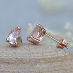 Pear Cut Peachy Morganite Earrings Filigree Setting Rose Gold LS5684