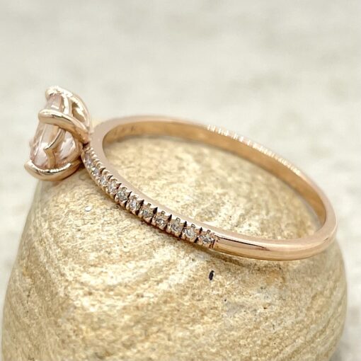 Round Peachy Pink Morganite Diamond Engagement Ring Rose Gold LS5130