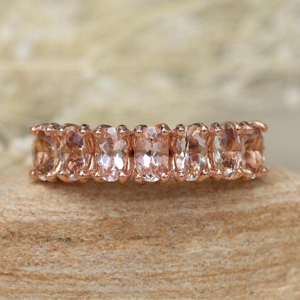 Seven Stone Genuine Peach Pink Morganite Wedding Band Rose Gold LS5942