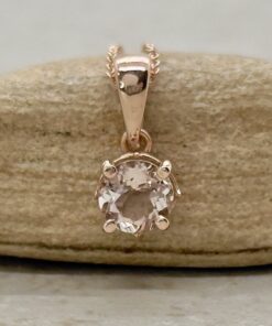 Solitaire Round Peachy Pink Morganite Bridal Pendant Rose Gold LS5693