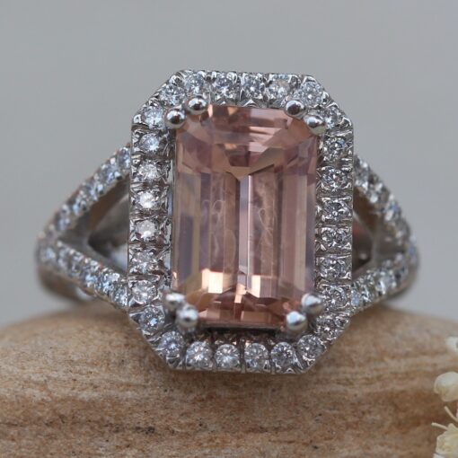 French Pave Emerald Morganite Engagement Ring Platinum LS6177