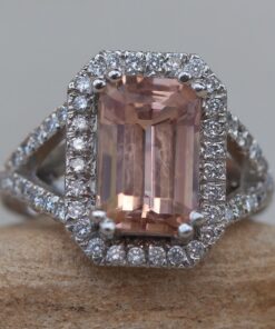 Peachy Morganite Ring Diamond Split Shank White Gold Platinum LS6177