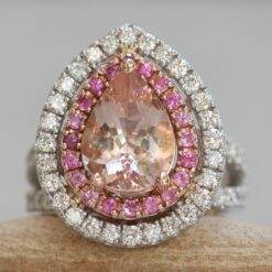 Pear Cut Morganite Pink Sapphire Ring Rose White Gold Platinum LS6190